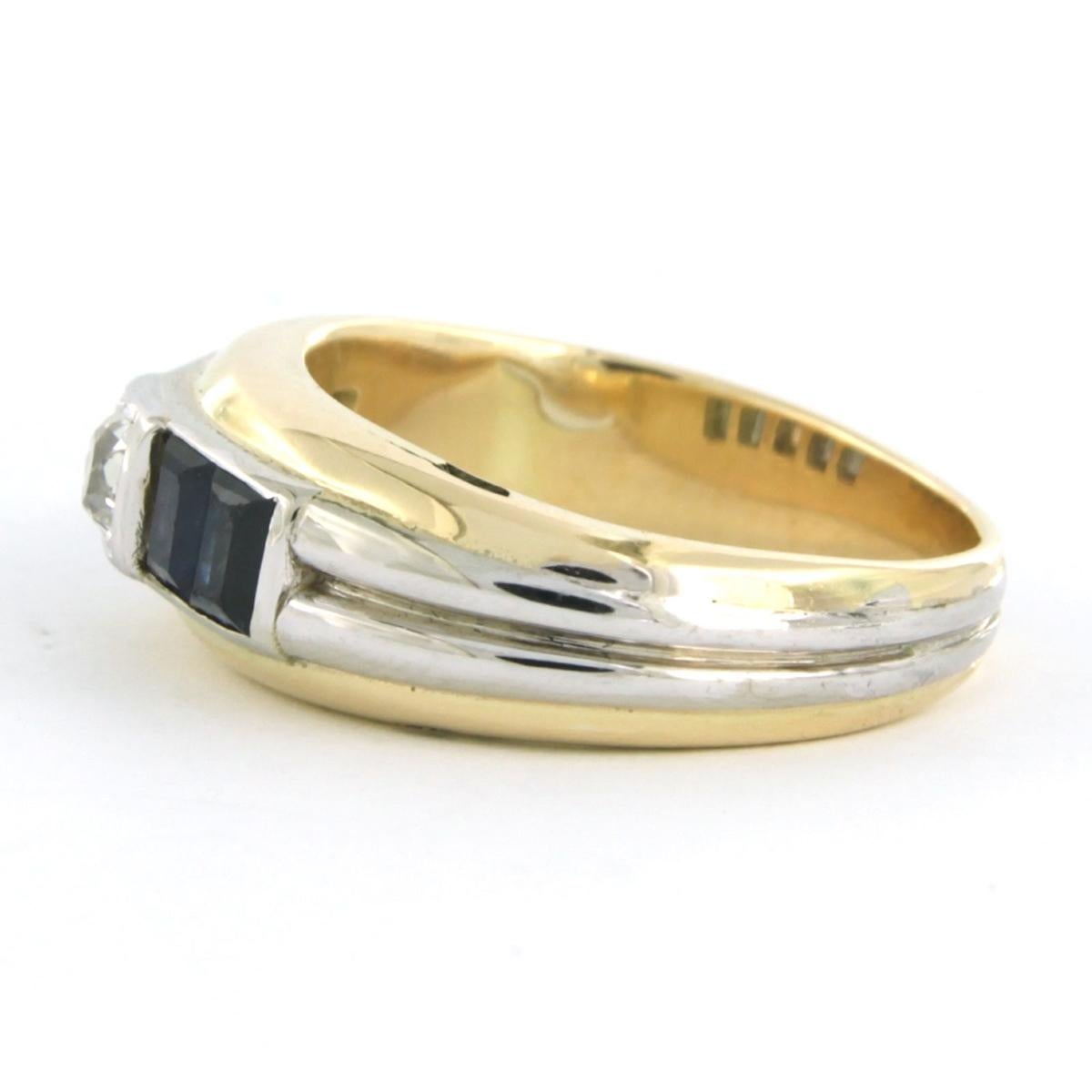 Taille vieille mine Bague avec saphir et diamant taille ancienne jusqu'à 0,30ct or 14k 5,6 grammes en vente