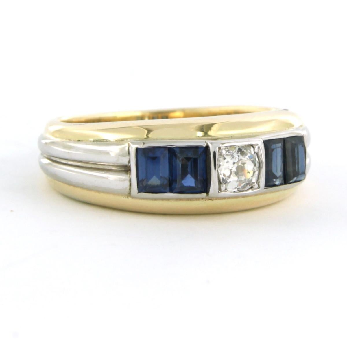 Bague avec saphir et diamant taille ancienne jusqu'à 0,30ct or 14k 5,6 grammes en vente 1