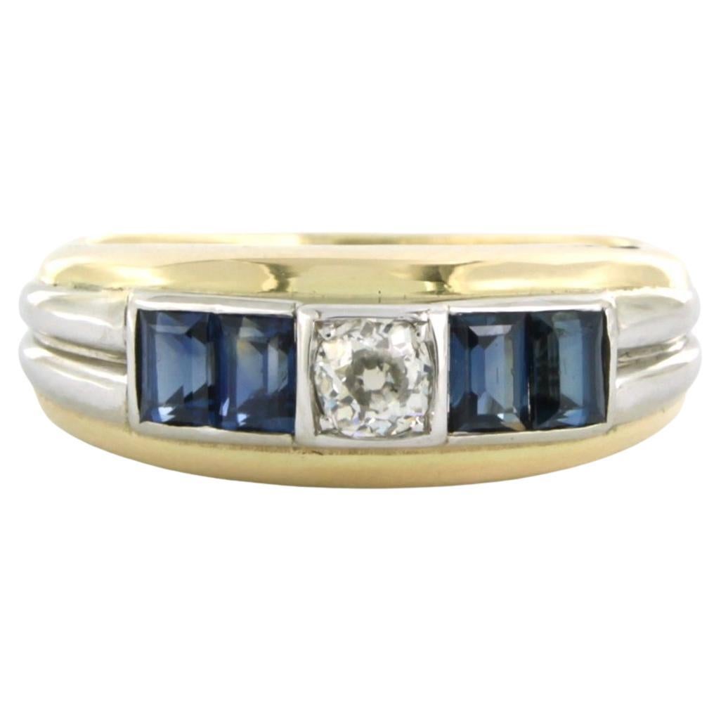 Bague avec saphir et diamant taille ancienne jusqu'à 0,30ct or 14k 5,6 grammes