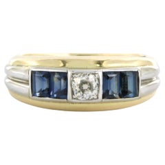 Bague avec saphir et diamant taille ancienne jusqu'à 0,30ct or 14k 5,6 grammes