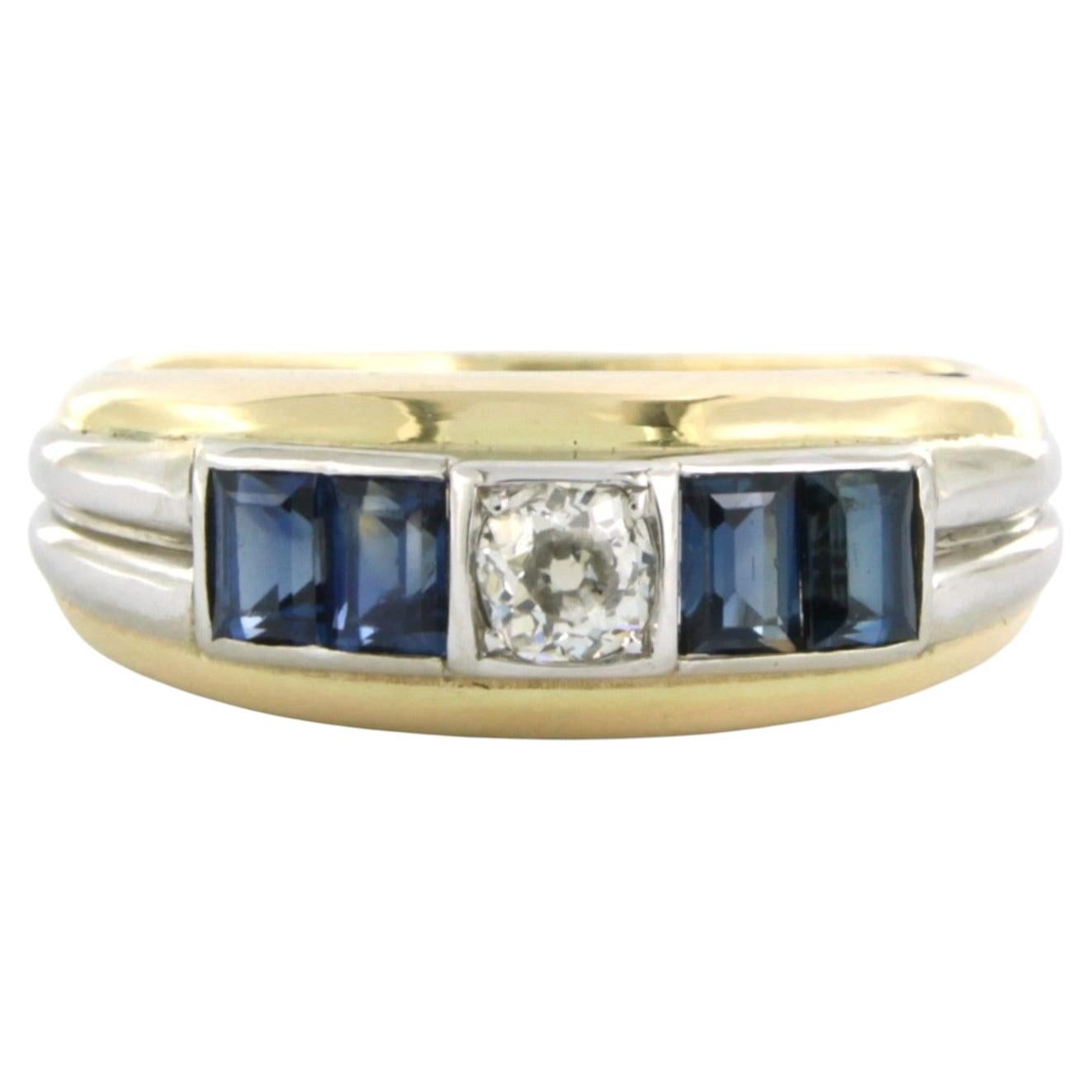 Ring mit Saphir und altem Minenschliff-Diamanten bis zu 0,30ct 14k Gold 5,6 Gramm im Angebot