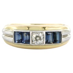 Ring with sapphire and old mine cut diamond up to 0.30ct 14k gold 5.6 grams