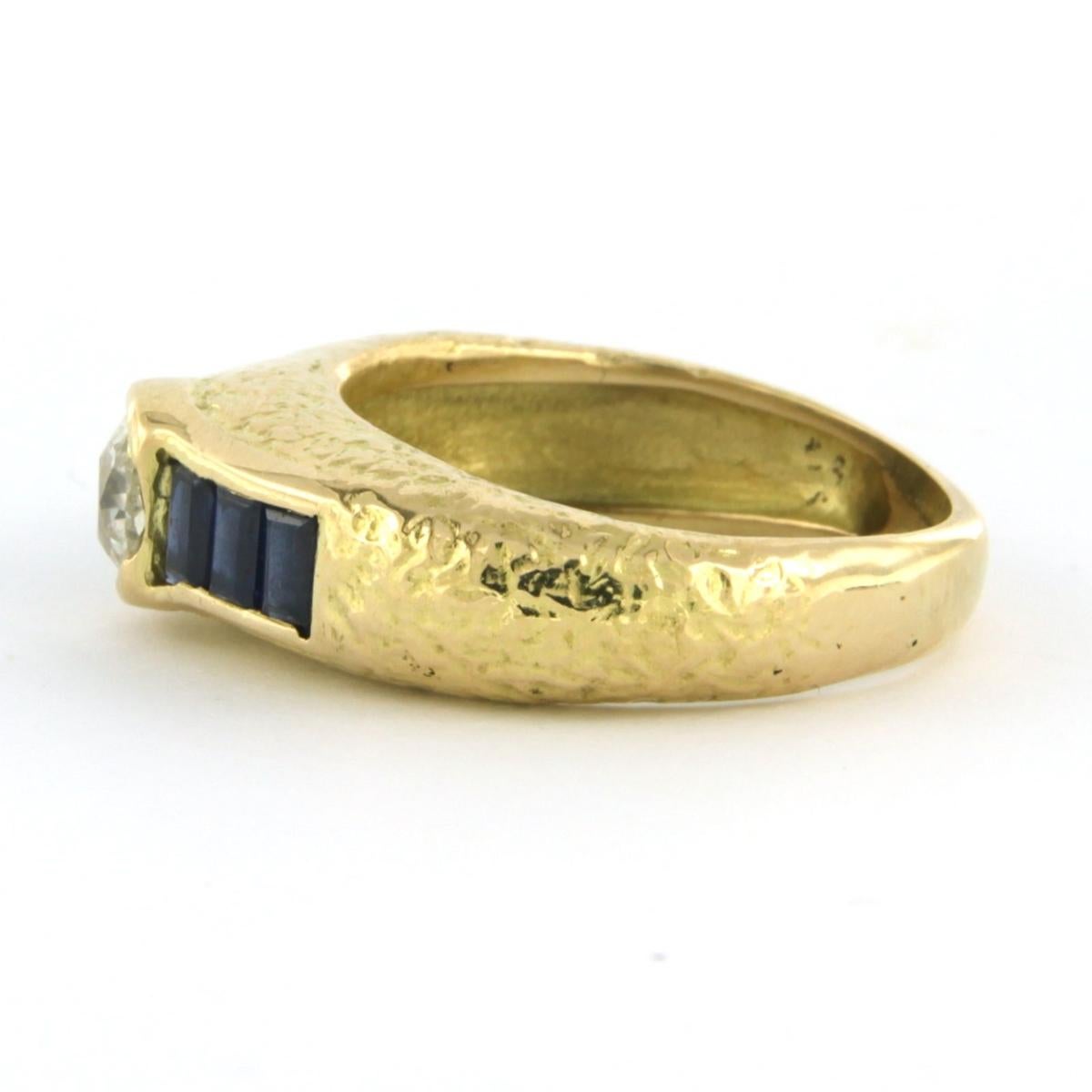 Édouardien Bague en or jaune 18 carats avec saphir et diamant taille ancienne jusqu'à 0,60 carat en vente
