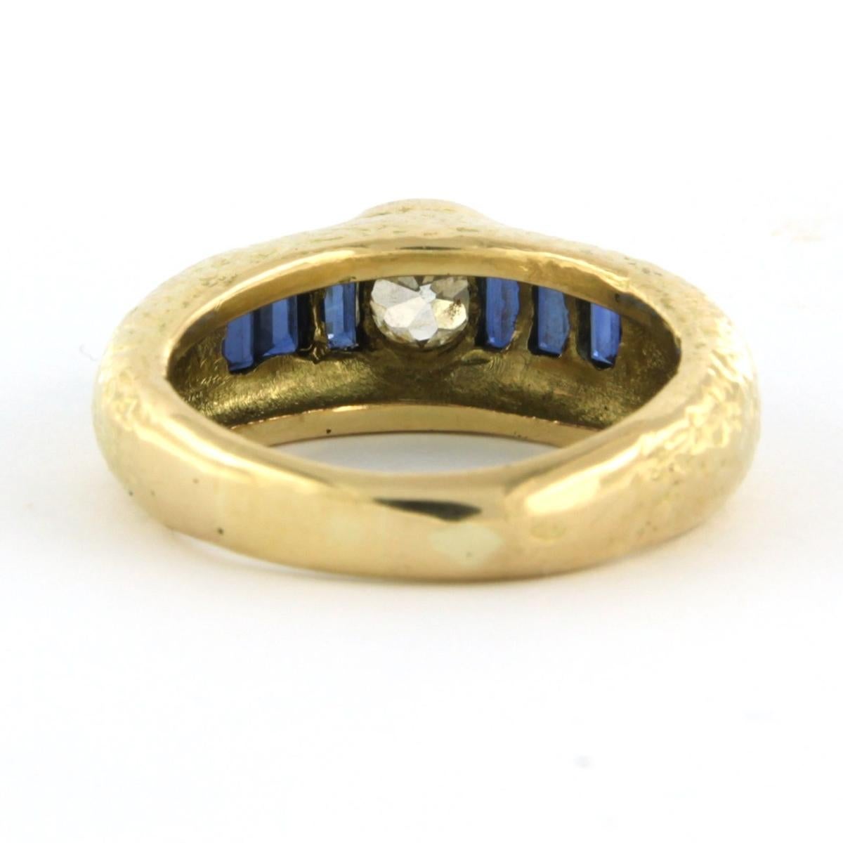 Taille vieille mine Bague en or jaune 18 carats avec saphir et diamant taille ancienne jusqu'à 0,60 carat en vente