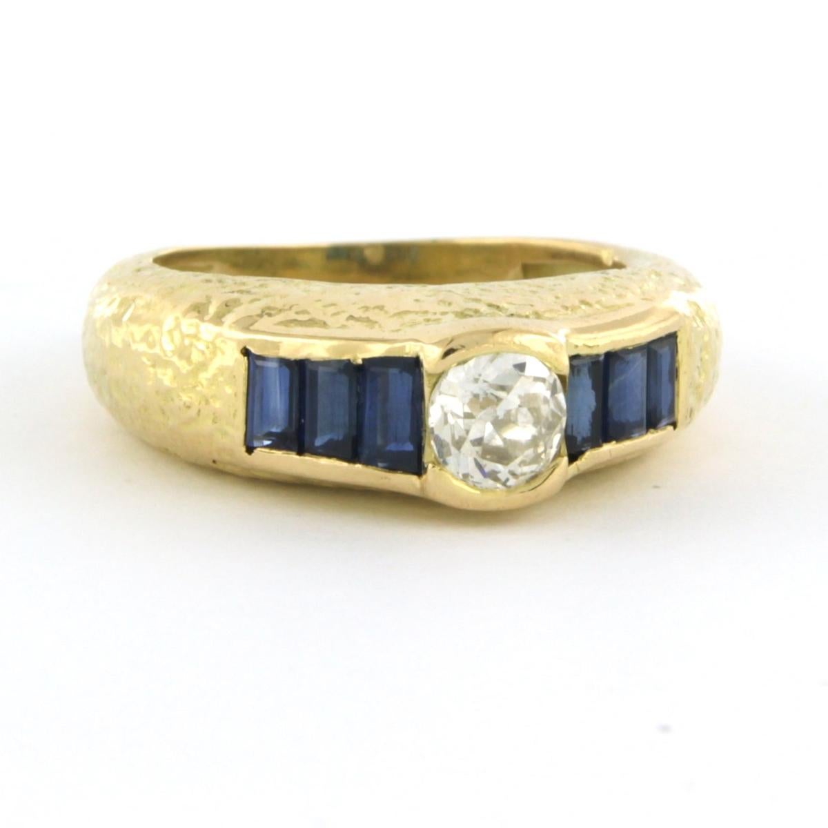 Bague en or jaune 18 carats avec saphir et diamant taille ancienne jusqu'à 0,60 carat Pour femmes en vente