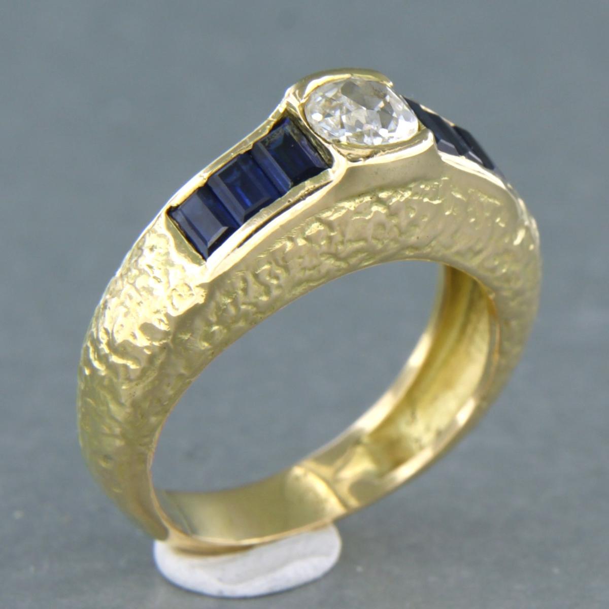 Bague en or jaune 18 carats avec saphir et diamant taille ancienne jusqu'à 0,60 carat en vente 2