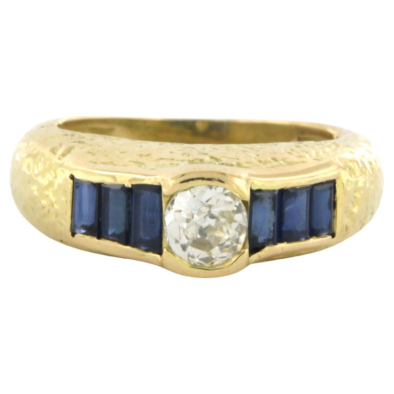 Bague en or jaune 18 carats avec saphir et diamant taille ancienne jusqu'à 0,60 carat