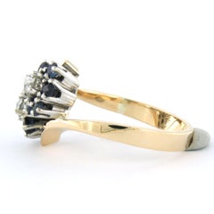 Ring with sapphire and old mine cut diamonds up to 0.40ct 14k gold 7.1 grams