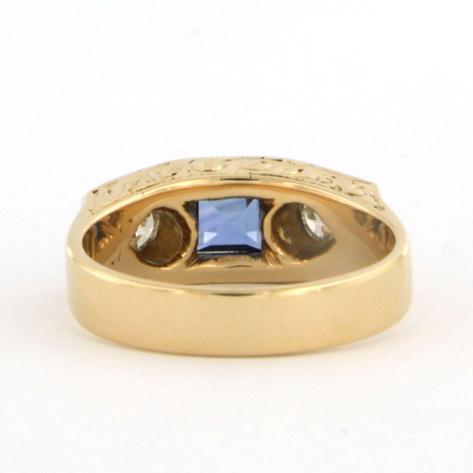 Women's Ring with sapphire and old mine cut diamonds up to 0.40ct 14k gold and platinum For Sale