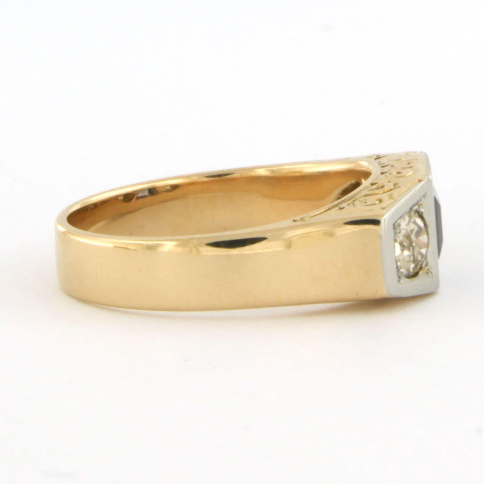 Ring with sapphire and old mine cut diamonds up to 0.40ct 14k gold and platinum For Sale 1