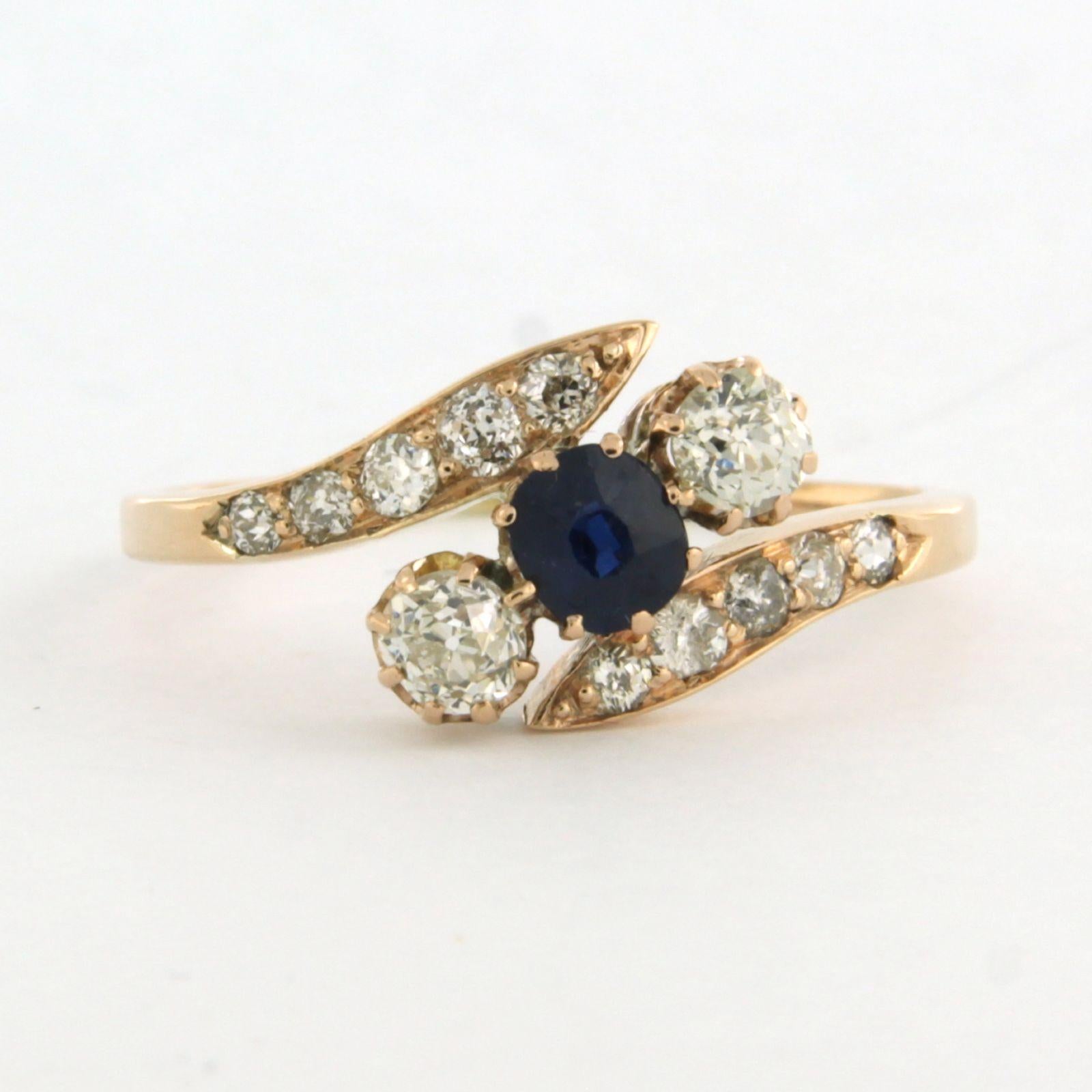 Bague en or rose 14k sertie d'un saphir central et d'un diamant taille ancienne jusqu'à 0,80 ct - G/H - SI - taille de bague US 8,5 - EU 18,5(58)

Description détaillée :

La partie supérieure de l'anneau mesure 9,8 mm de large et 4,4 mm de