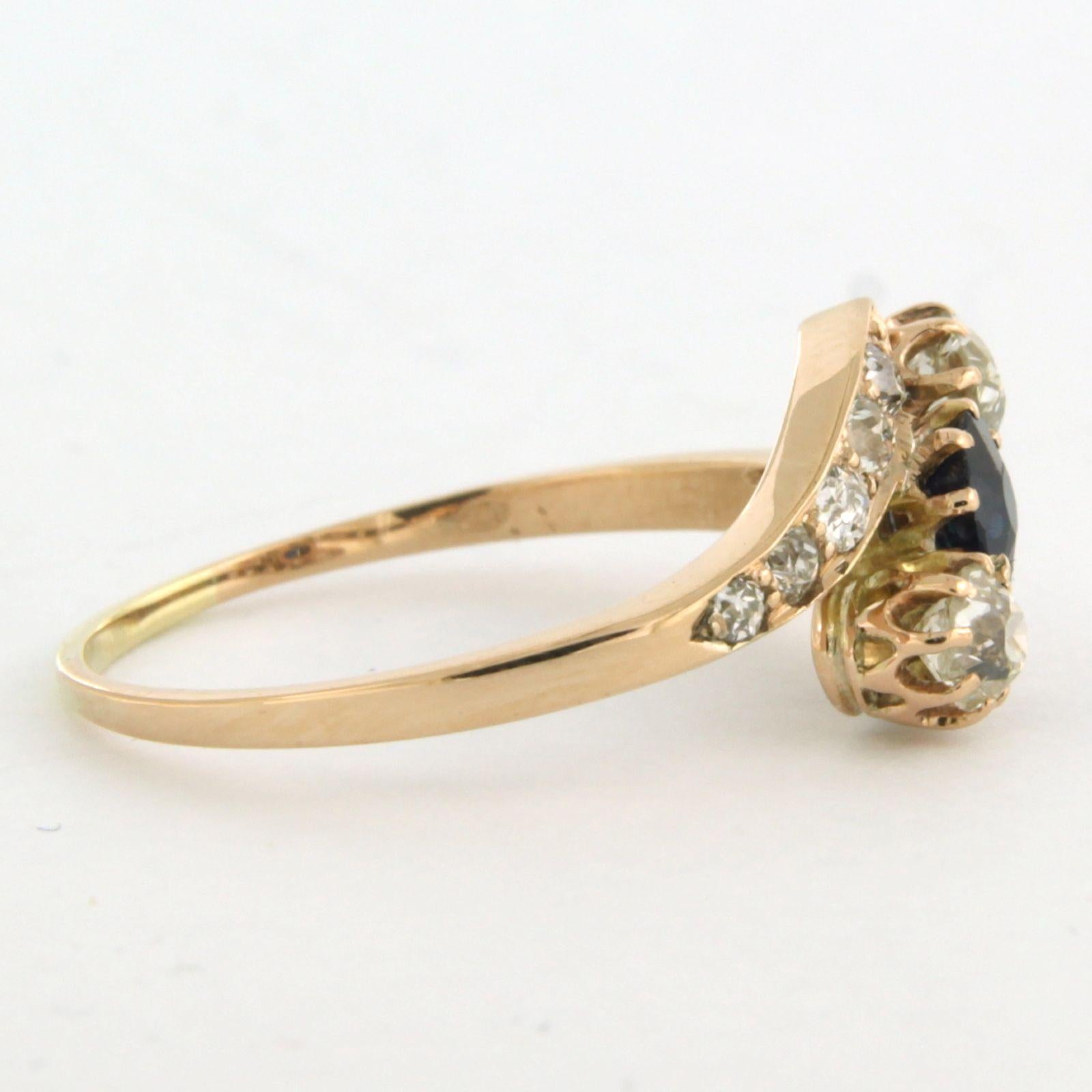 Début de l'époque victorienne Bague avec saphir et diamants taille ancienne jusqu'à 0,80ct or 14k 2,4 grammes en vente