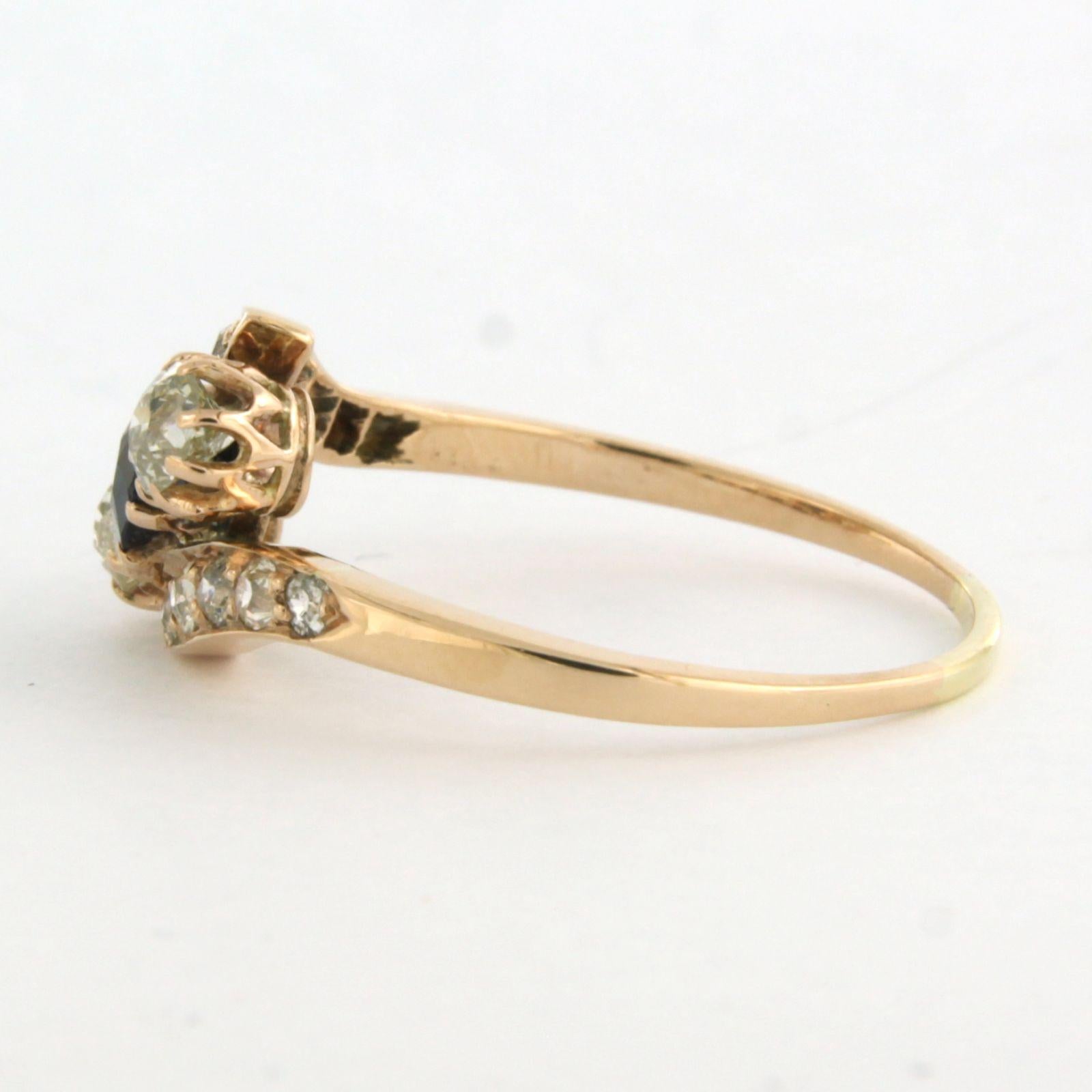 Taille vieille mine Bague avec saphir et diamants taille ancienne jusqu'à 0,80ct or 14k 2,4 grammes en vente