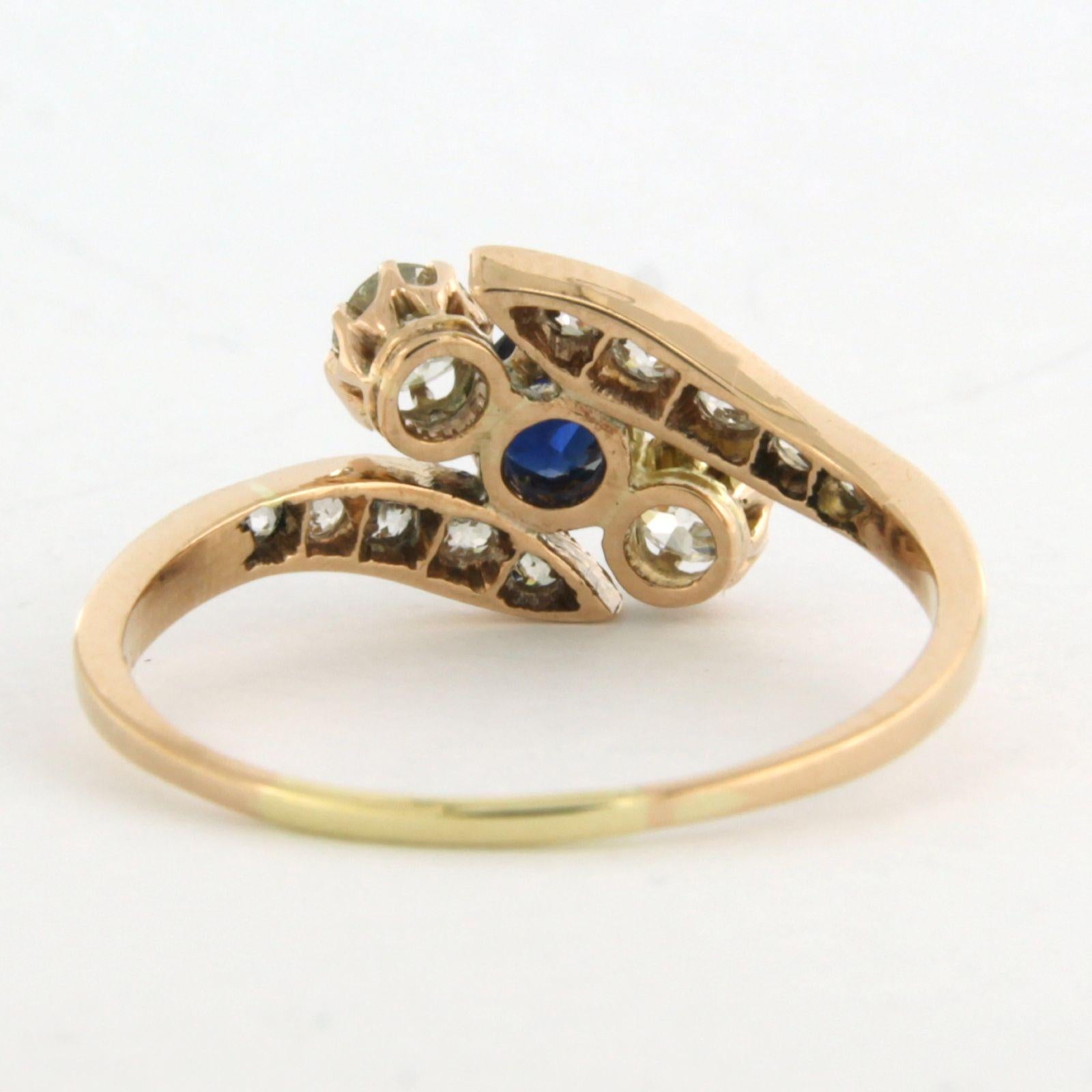 Bague avec saphir et diamants taille ancienne jusqu'à 0,80ct or 14k 2,4 grammes Excellent état - En vente à The Hague, ZH
