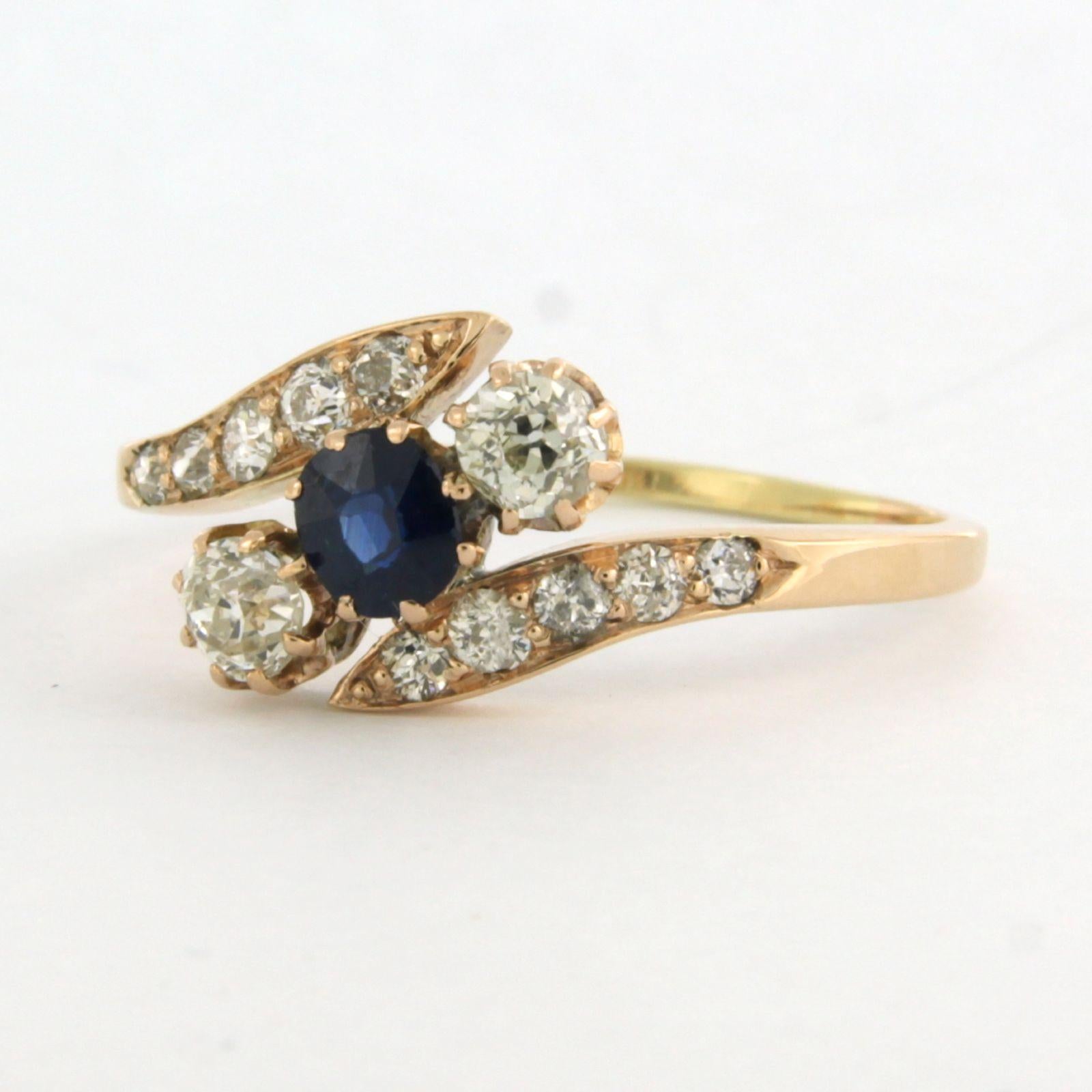 Bague avec saphir et diamants taille ancienne jusqu'à 0,80ct or 14k 2,4 grammes Pour femmes en vente