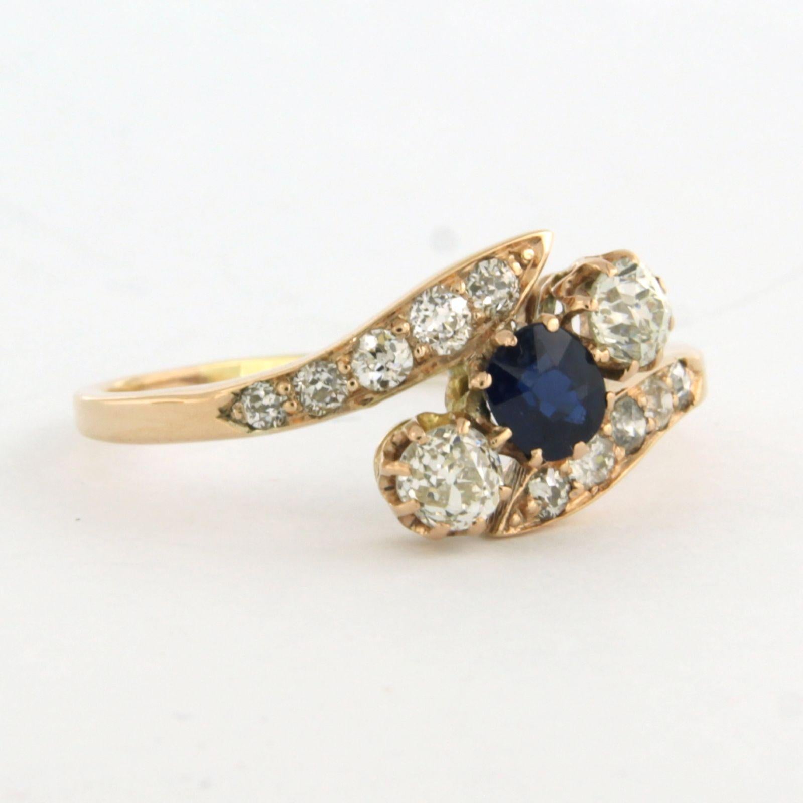 Bague avec saphir et diamants taille ancienne jusqu'à 0,80ct or 14k 2,4 grammes en vente 1
