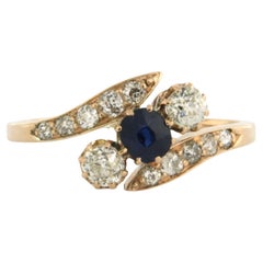 Bague avec saphir et diamants taille ancienne jusqu'à 0,80ct or 14k 2,4 grammes