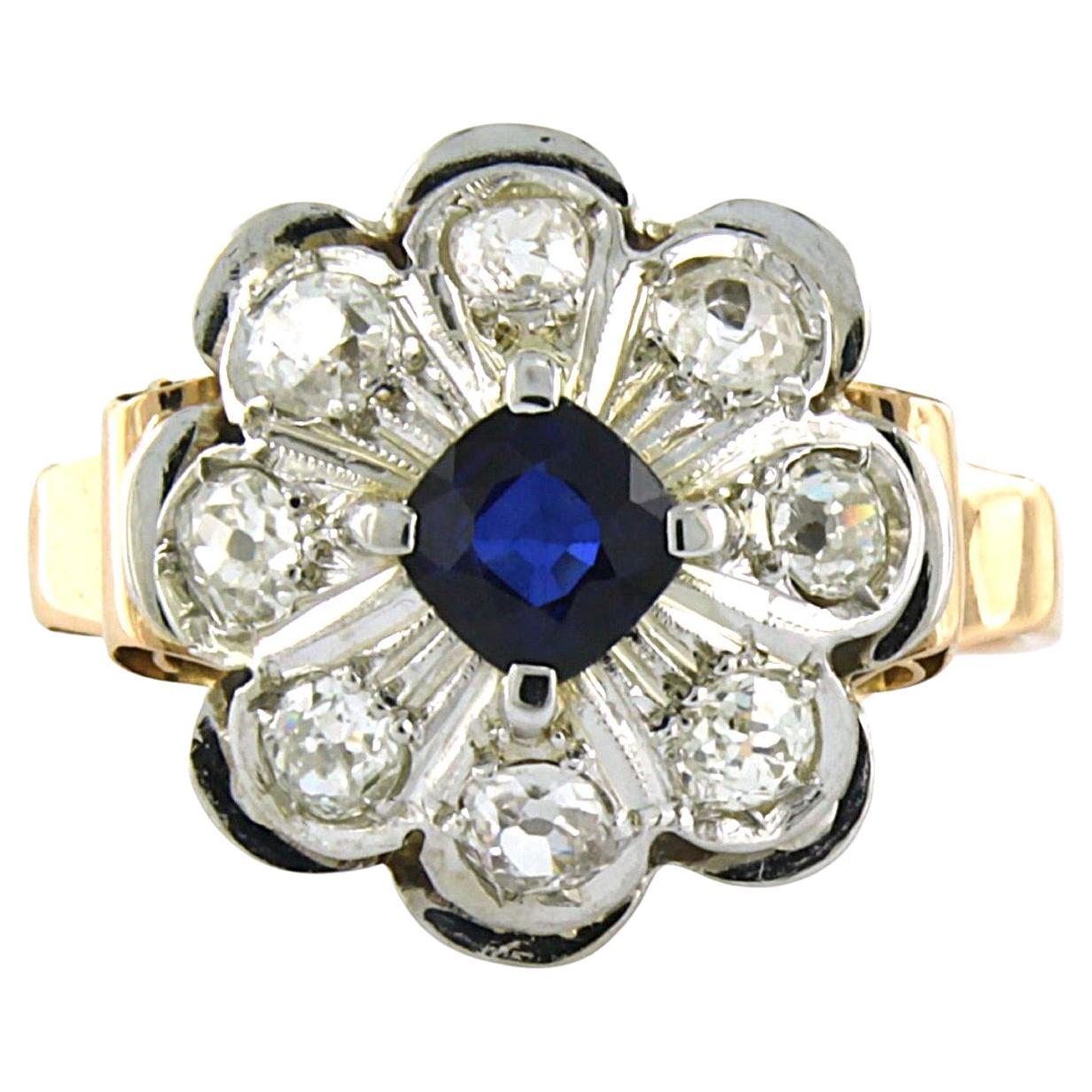 Ring mit Saphiren und Diamanten im alten Minenschliff bis zu 1,45ct 18k bicolour Gold