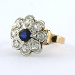 RIng with sapphire and old mine cut diamonds up to 1.45ct 18k gold