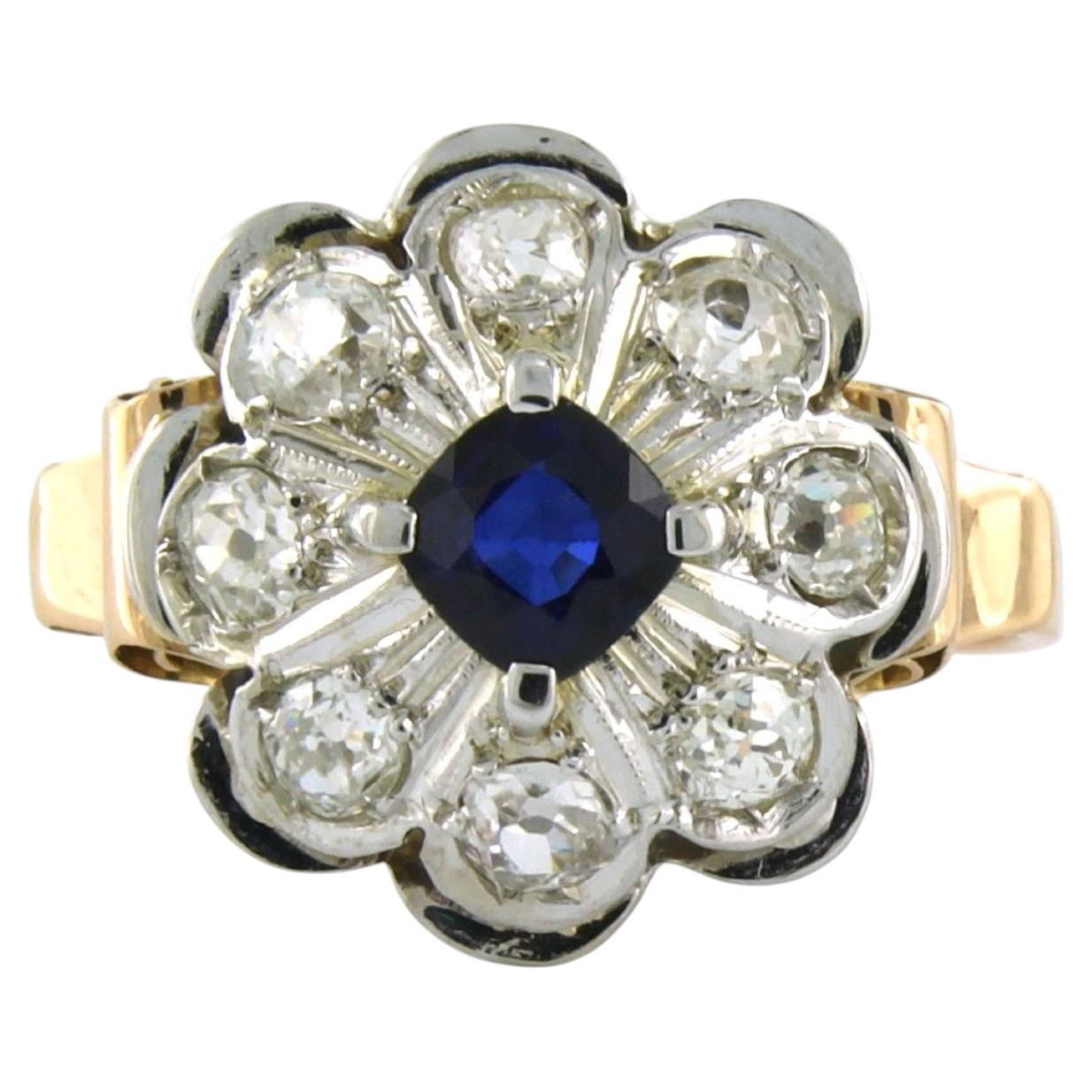 RING mit Saphir und Diamanten im Minenschliff bis zu 1,45 Karat aus 18 Karat Gold