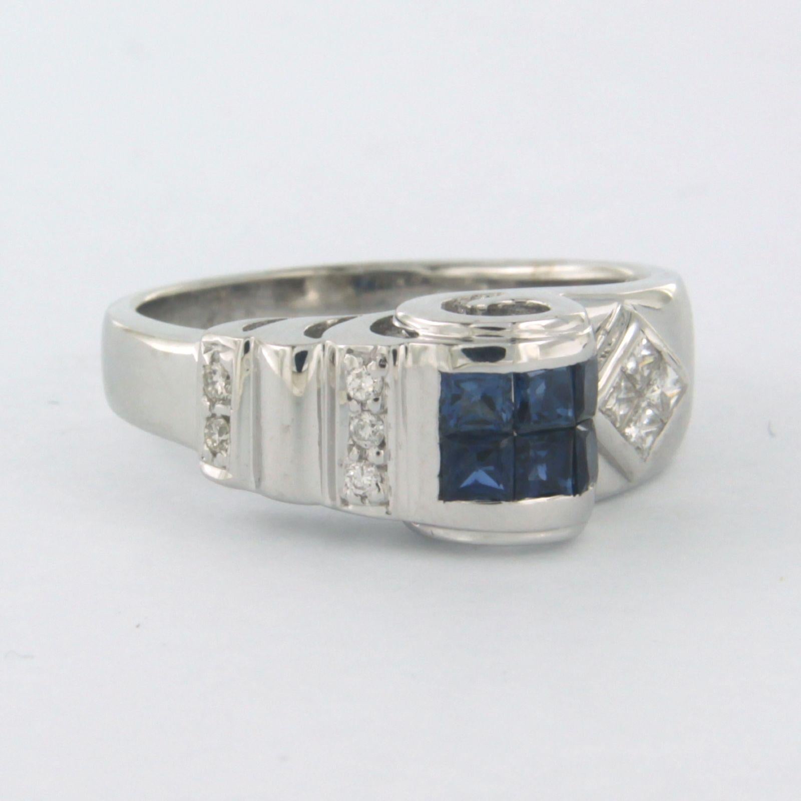 Modern Ring with sapphire and princess/ brilliant cut diamonds up to 0.20ct 18k gold For Sale