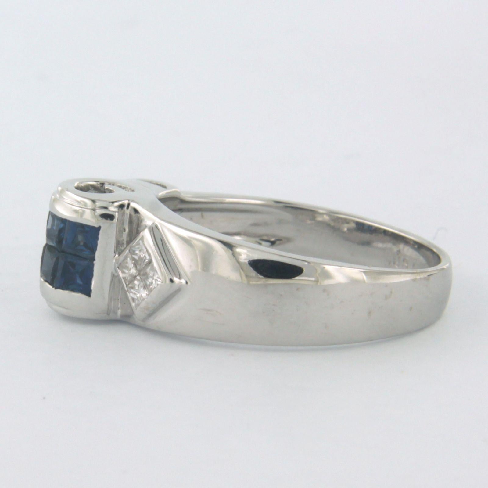 Ring with sapphire and princess/ brilliant cut diamonds up to 0.20ct 18k gold In Excellent Condition For Sale In The Hague, ZH