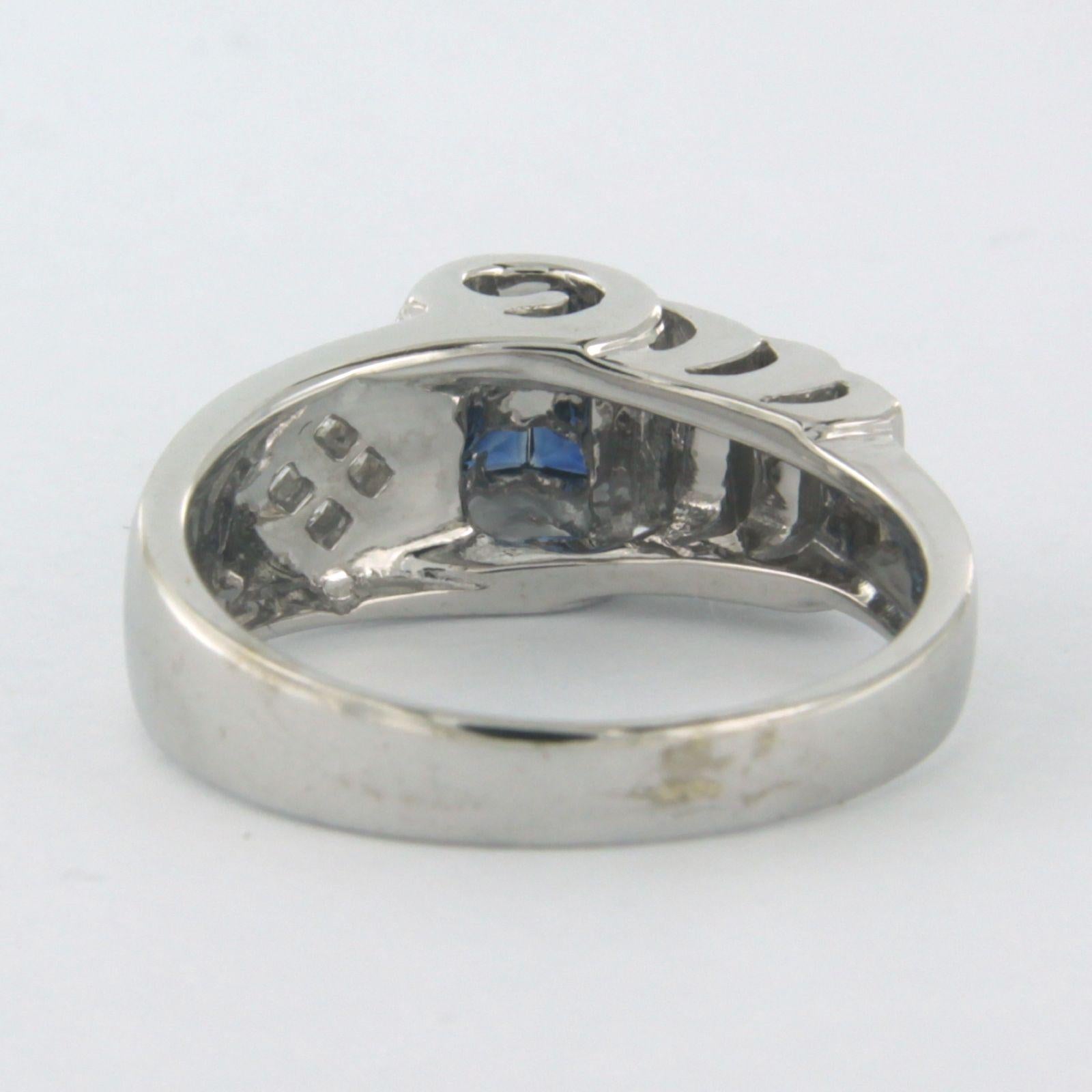 Women's Ring with sapphire and princess/ brilliant cut diamonds up to 0.20ct 18k gold For Sale