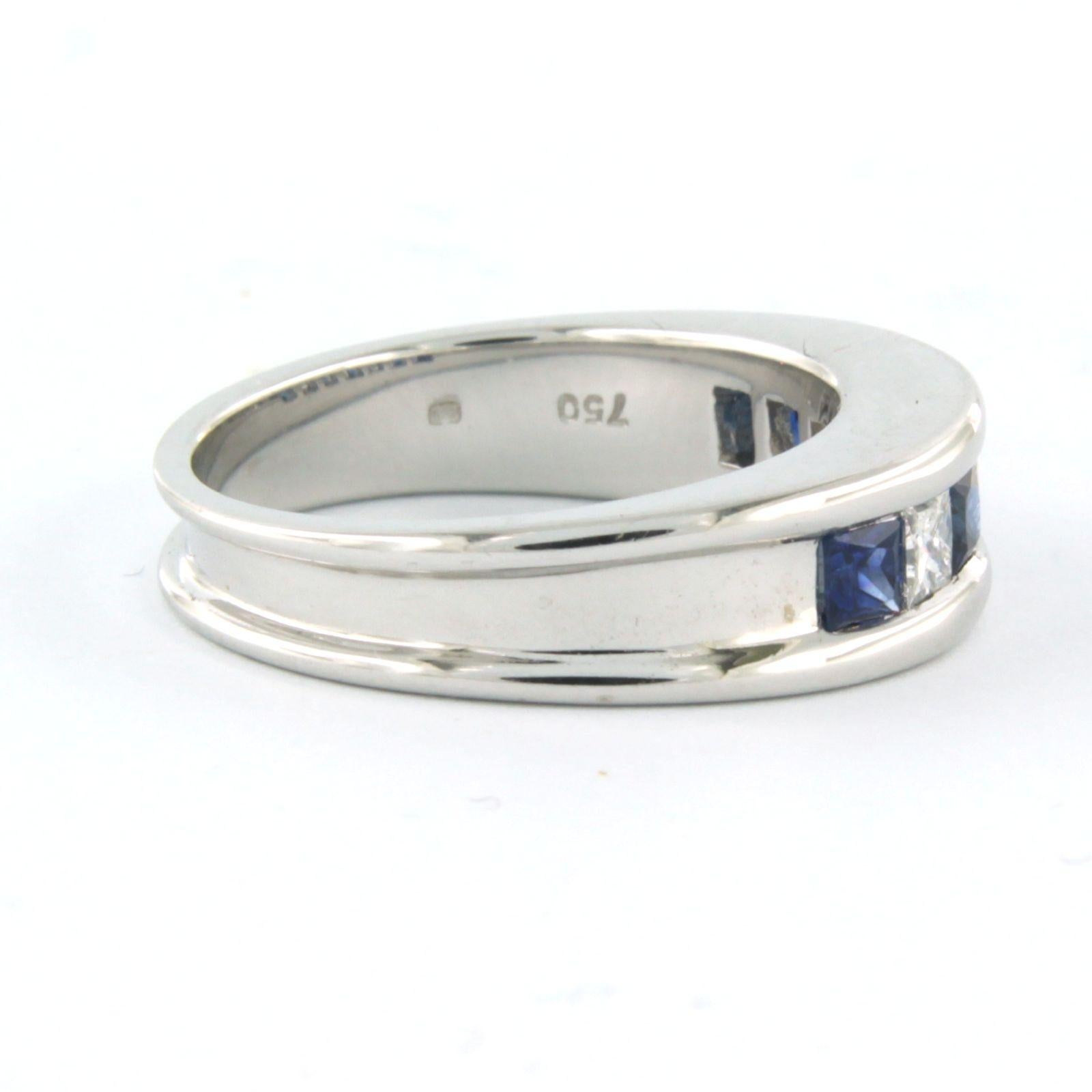 18k white gold ring set with sapphire and princess cut diamond. 0.38ct - F/G - VS/SI - ring size U.S. 6.5 - EU. 17(53)

detailed description:

the top of the ring is 6.2 mm wide

ring size U.S. 6.5 - EU. 17(53), ring can be reduced free of charge or