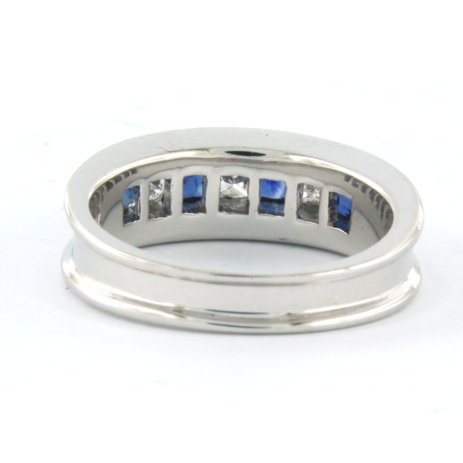 Princess Cut Ring with Sapphire and princess cut diamonds up to 0.38ct 18k gold 7.8 grams For Sale