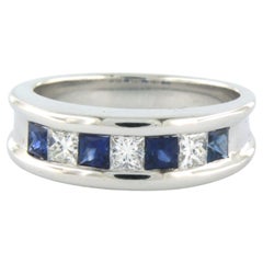 Anillo con zafiro y diamantes talla princesa de hasta 0,38 ct Oro de 18k 7,8 gramos