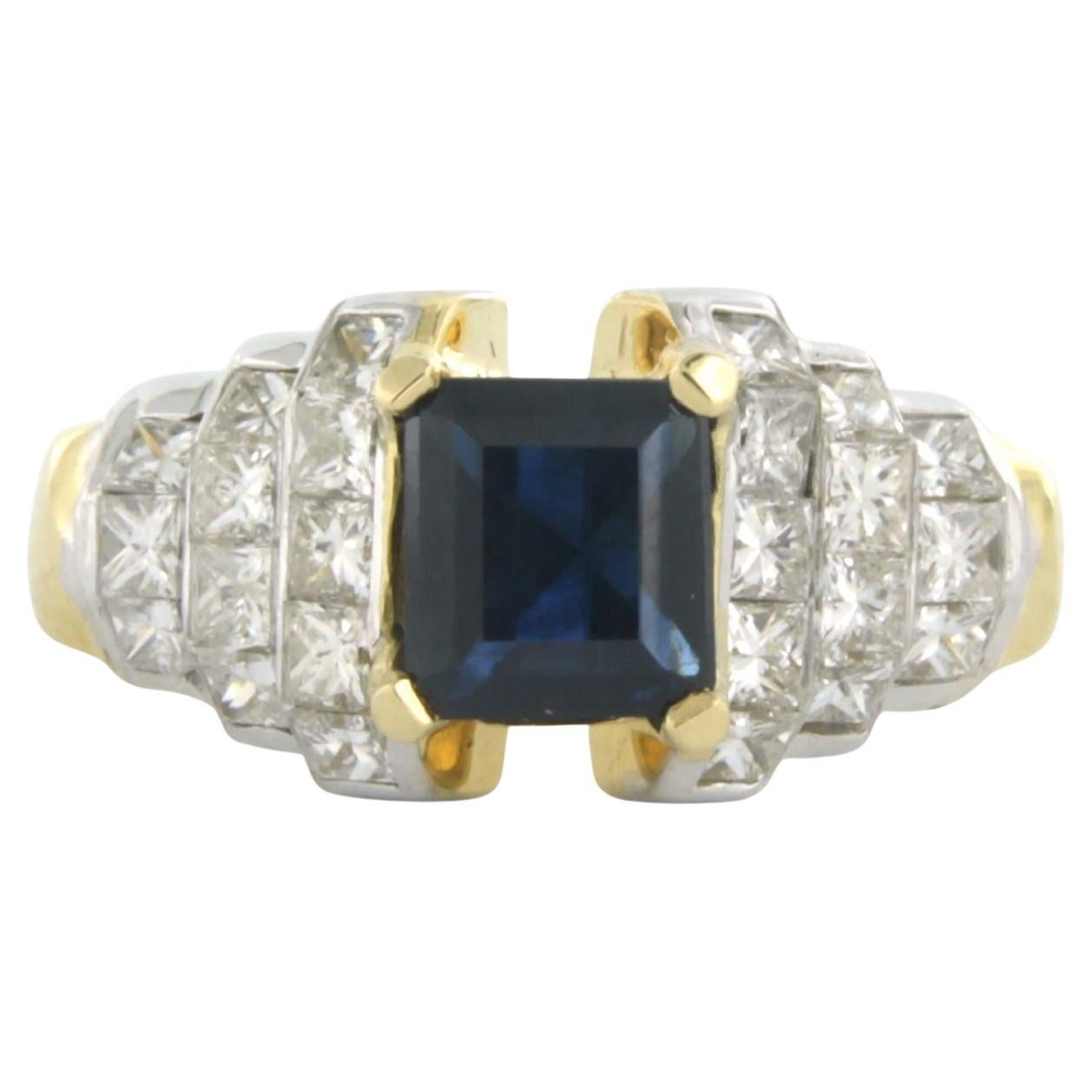 Ring with Sapphire and princess cut diamonds up to 2.00ct 18k bicolour gold