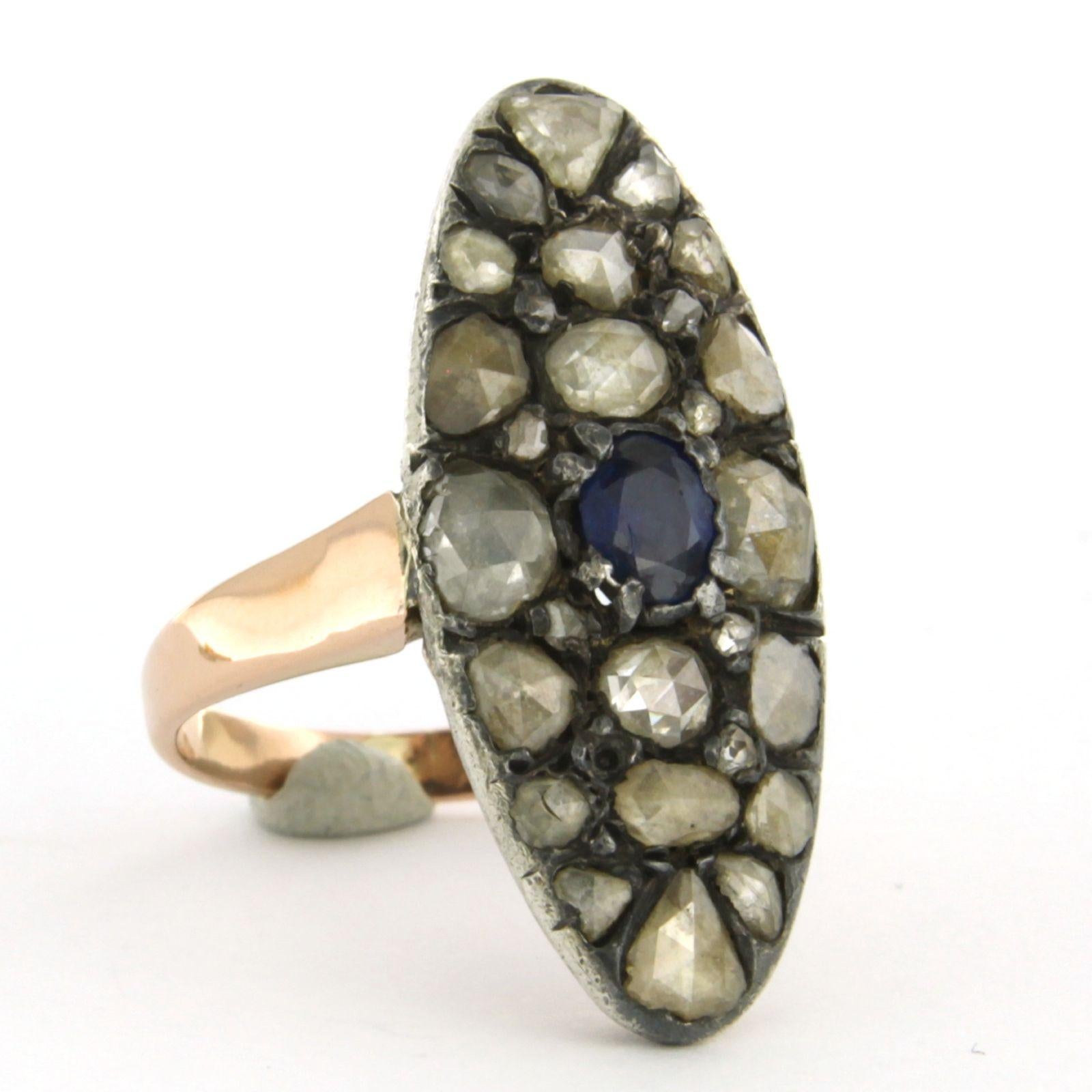 Ring with Sapphire and rose cut diamonds 14k pink gold and silver (Frühviktorianisch) im Angebot
