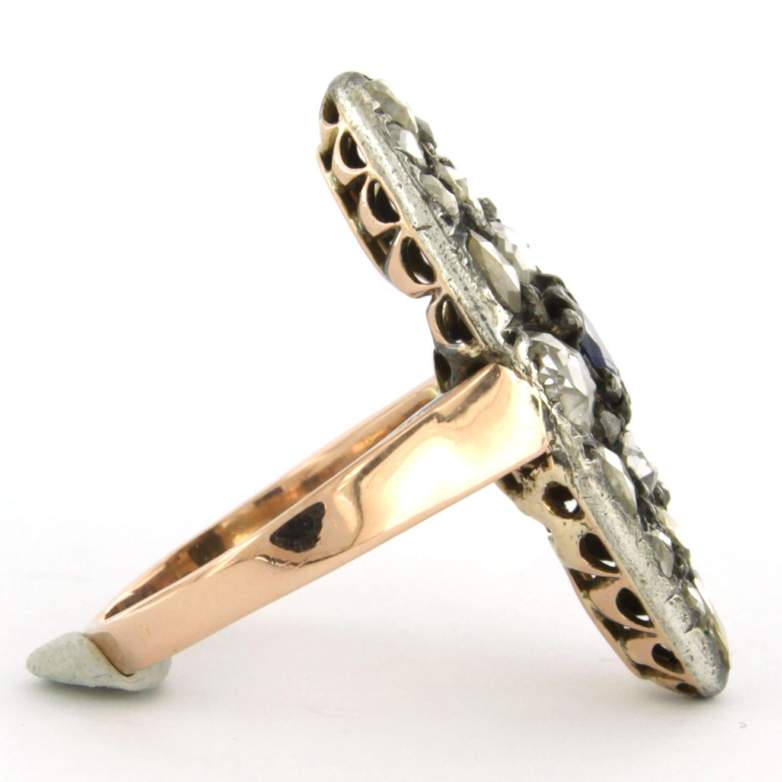 Ring with Sapphire and rose cut diamonds 14k pink gold and silver Damen im Angebot
