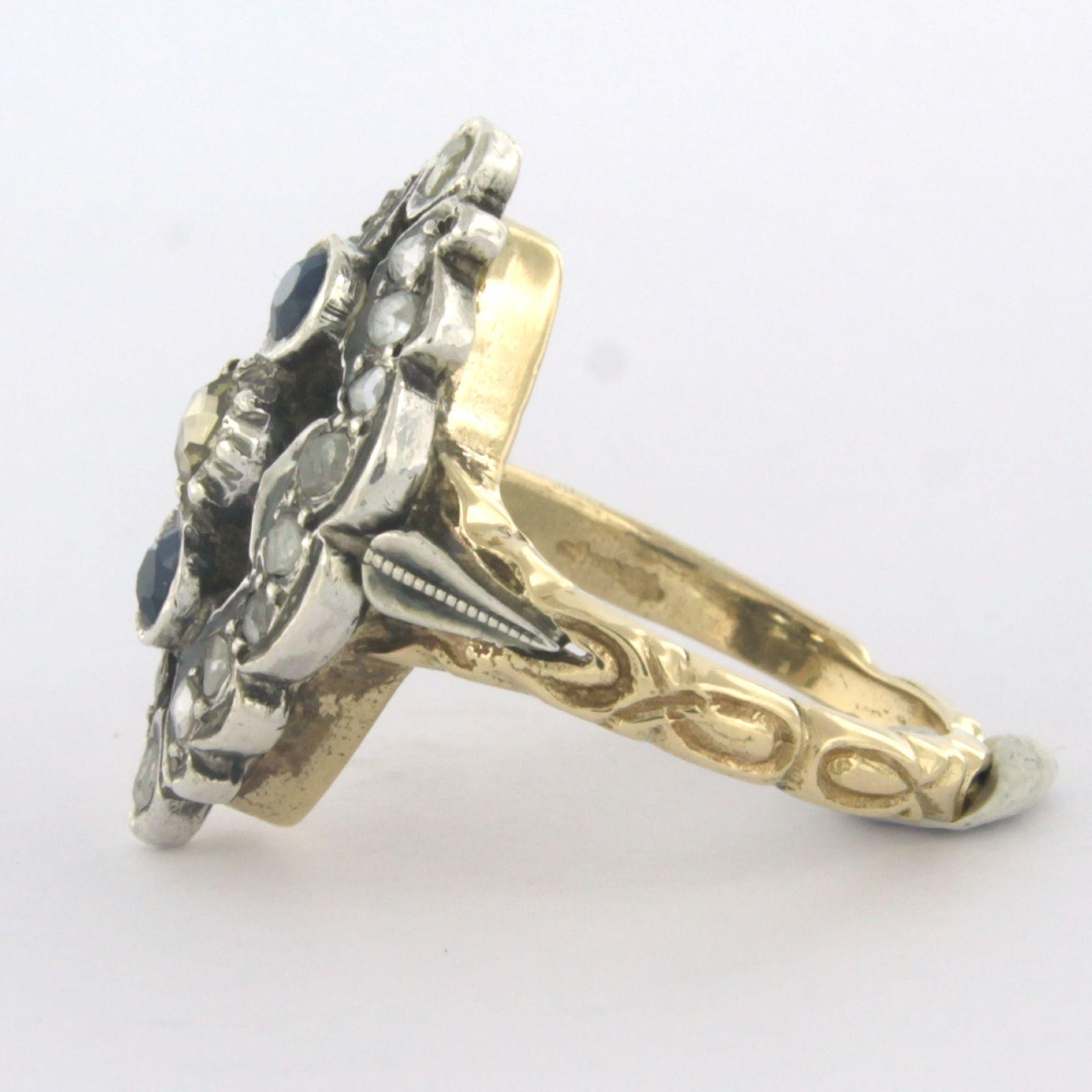 Ring mit Saphiren und Diamanten im Rosenschliff bis zu 0,18 Karat 14k Gold und Silber (Frühviktorianisch) im Angebot