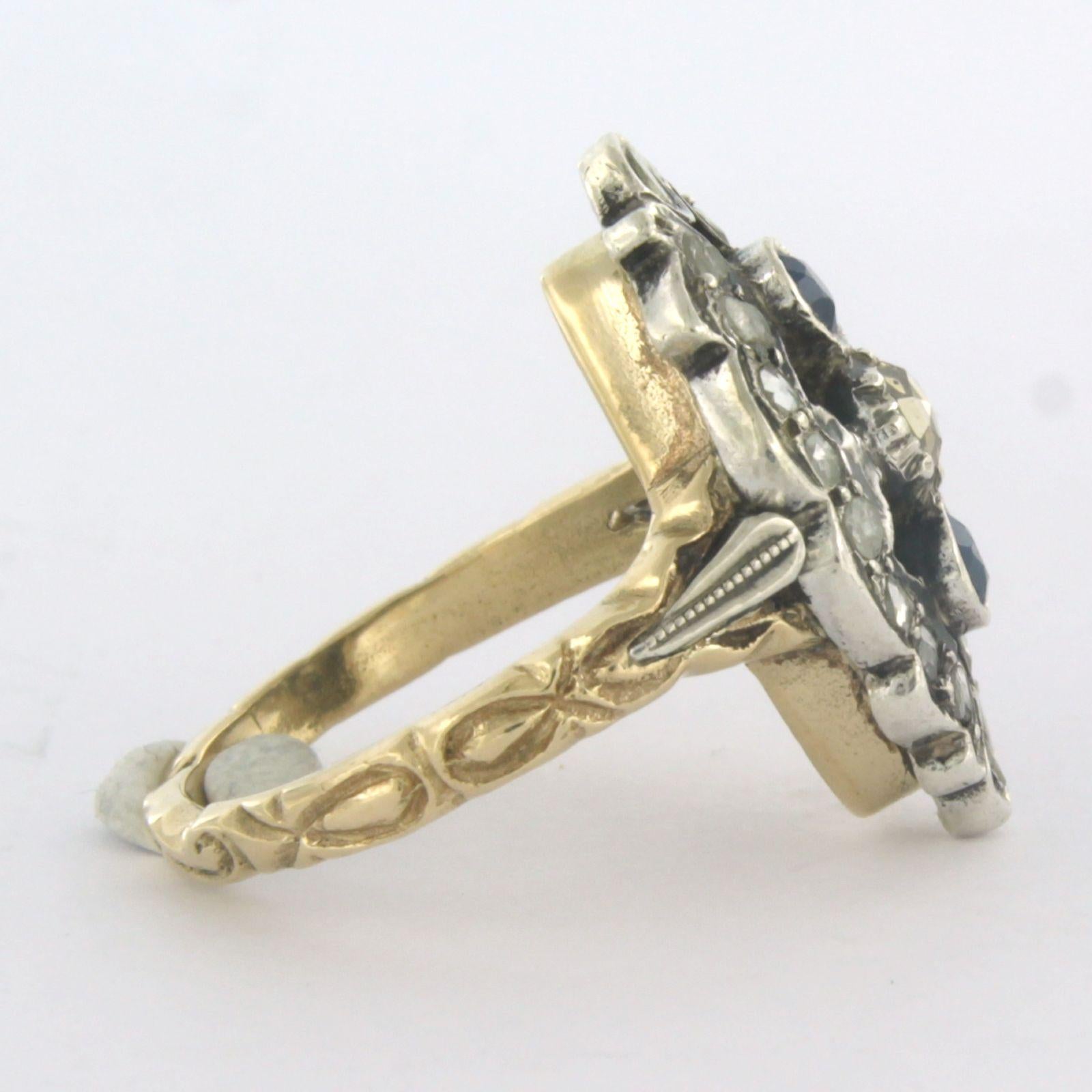 Ring mit Saphiren und Diamanten im Rosenschliff bis zu 0,18 Karat 14k Gold und Silber im Zustand „Hervorragend“ im Angebot in The Hague, ZH