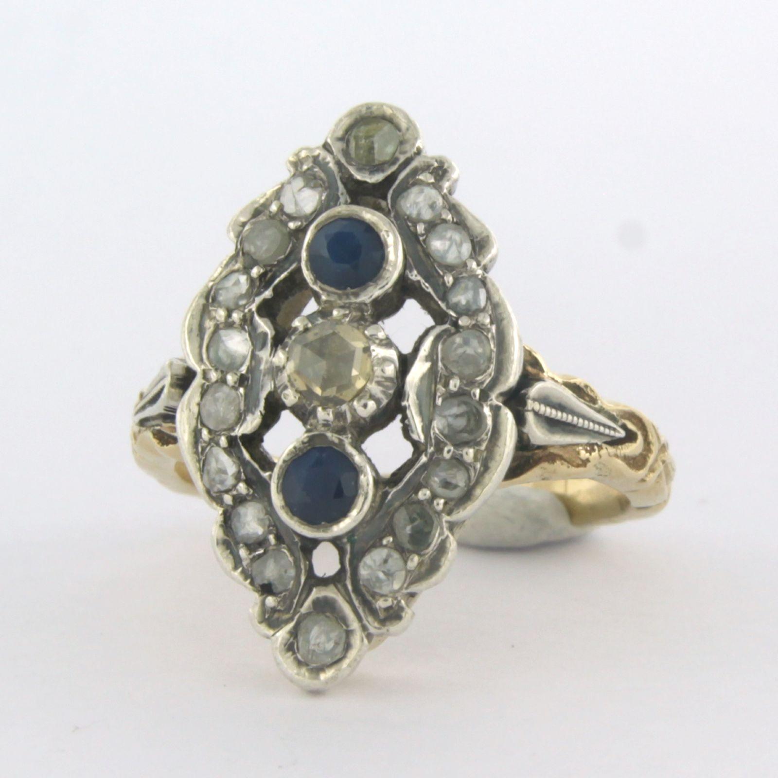 Ring mit Saphiren und Diamanten im Rosenschliff bis zu 0,18 Karat 14k Gold und Silber im Angebot 1