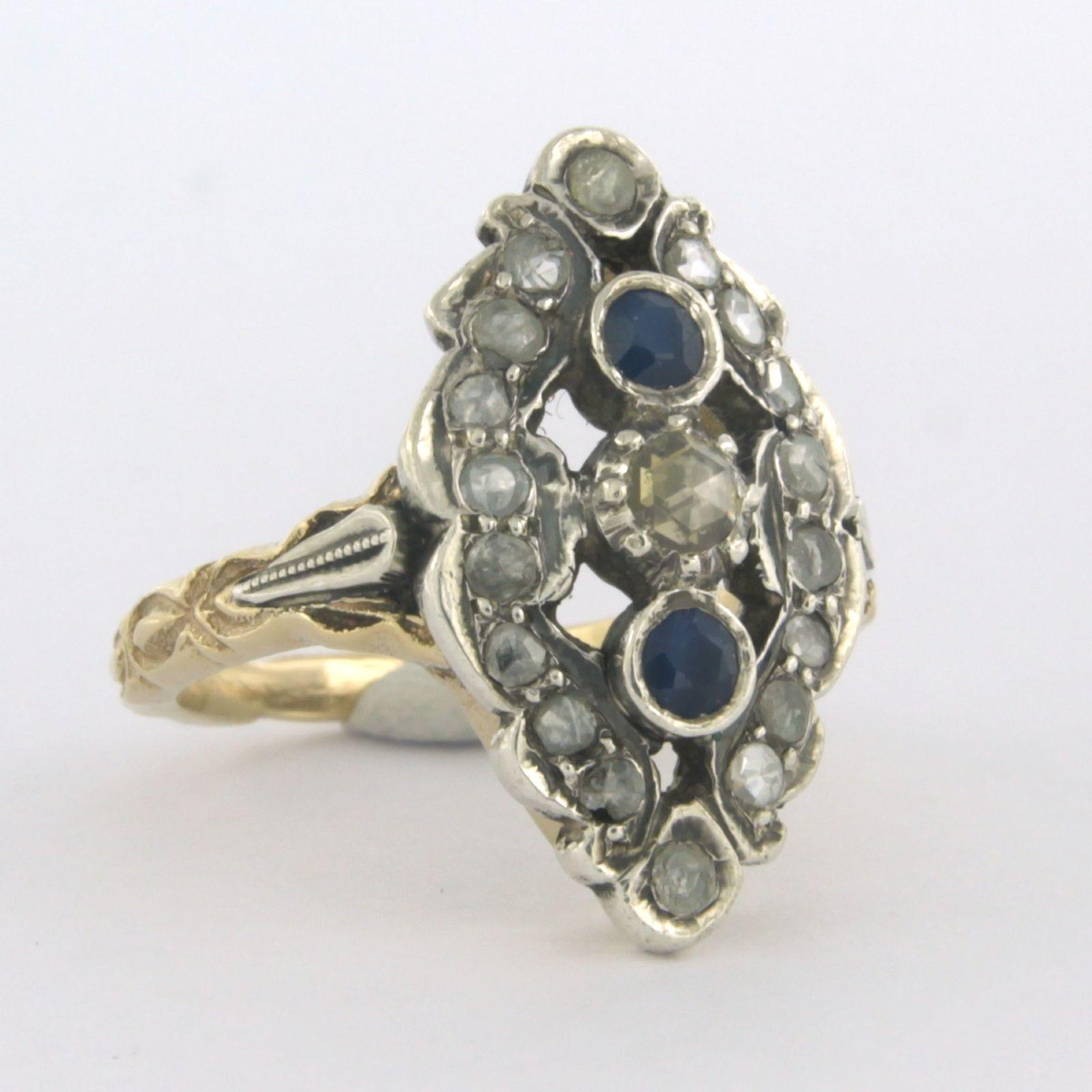 Ring mit Saphiren und Diamanten im Rosenschliff bis zu 0,18 Karat 14k Gold und Silber im Angebot 2