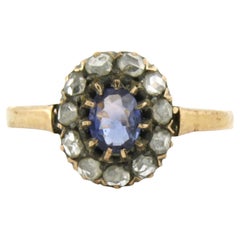 Ring mit Saphir und Diamanten im Rosenschliff bis zu 0,20ct 14k Gold 2,5 Gramm