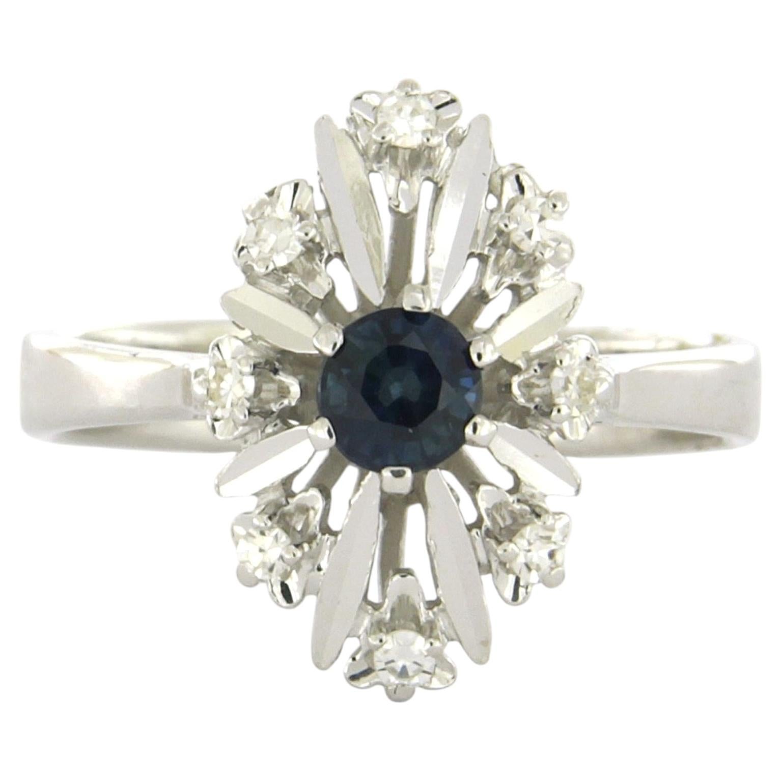 Ring with sapphire and single cut diamonds up to 0.11ct 14k gold 4.0 grams For Sale