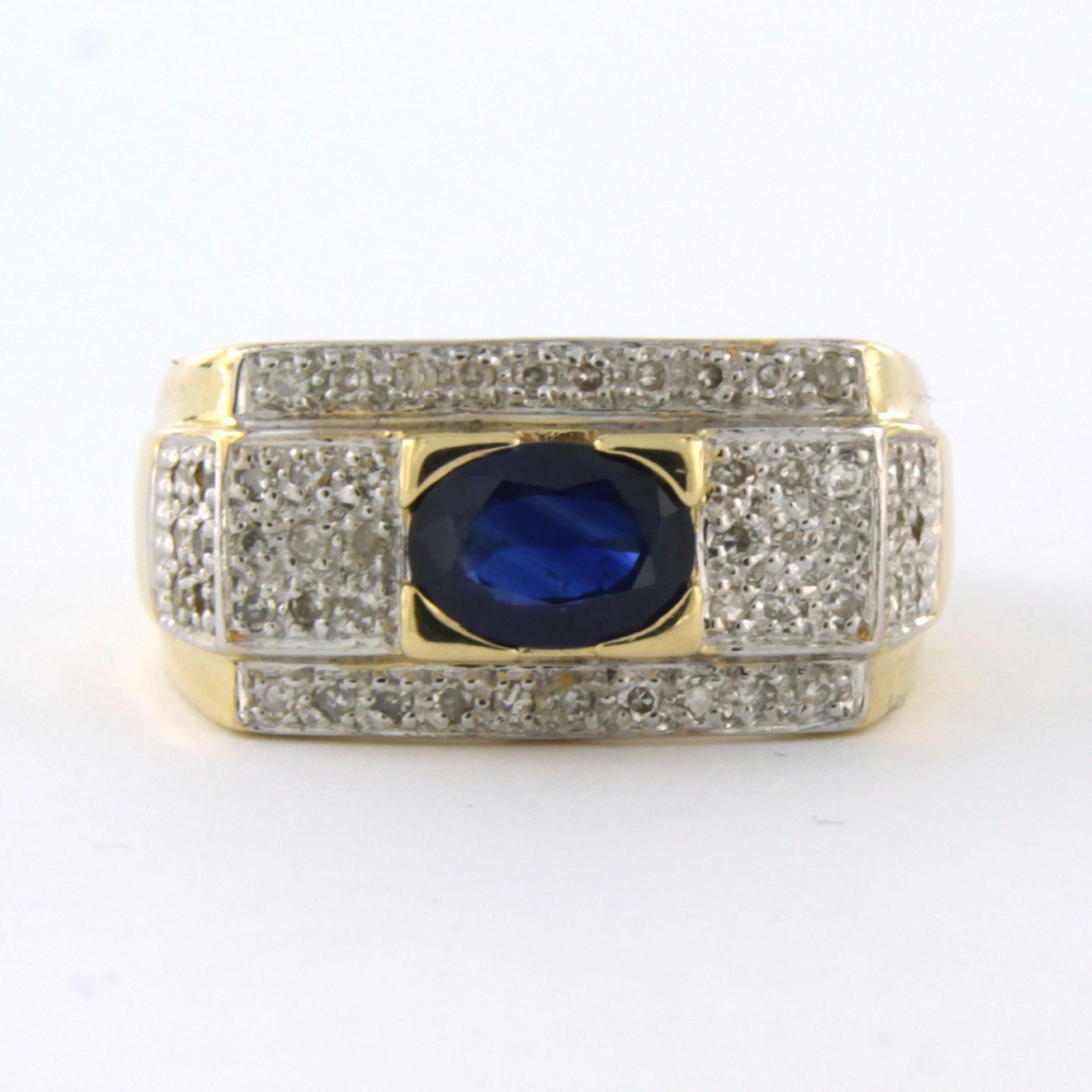 18k bicolor gold ring set with sapphire and single cut diamond. 0.25ct - F/G - VS/SI - ring size U.S. 6 - EU. 16.5 (52)

detailed description

the top of the ring is 9.9 mm wide by 5.1 mm high

ring size US 6 - EU. 16.5 (52), ring can be enlarged or