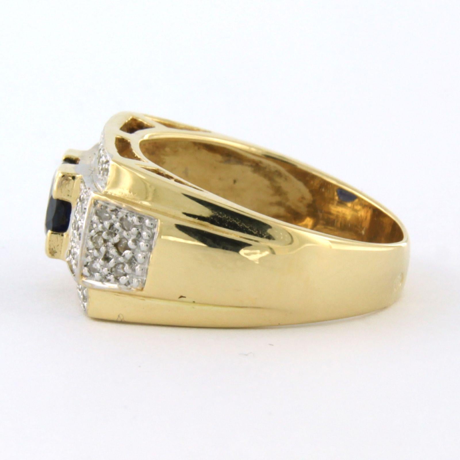 Modern Ring with sapphire and single cut diamonds up to 0.25ct 18k bicolour gold For Sale