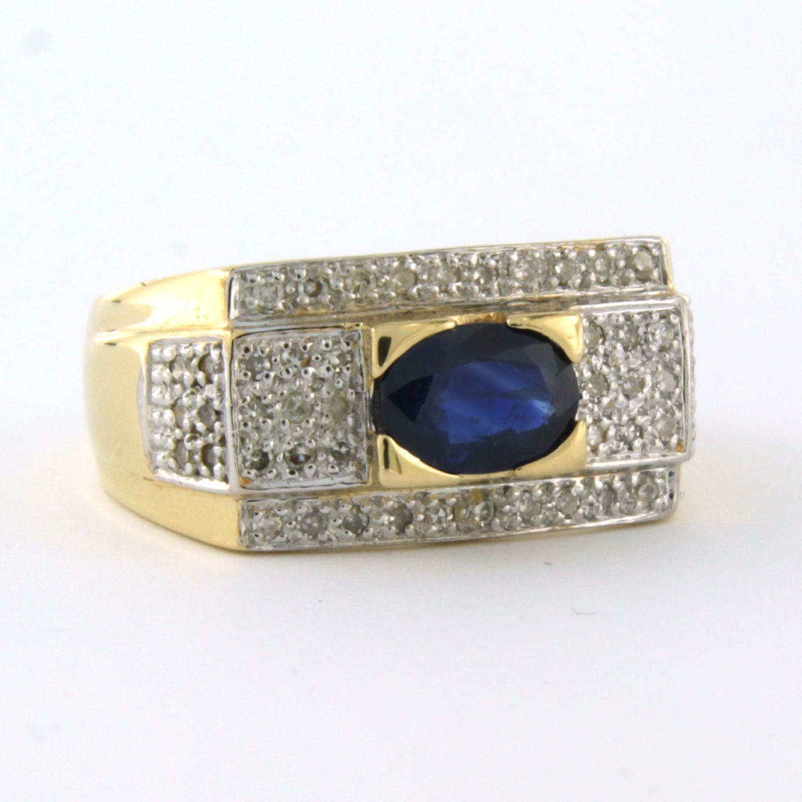 Women's Ring with sapphire and single cut diamonds up to 0.25ct 18k bicolour gold For Sale