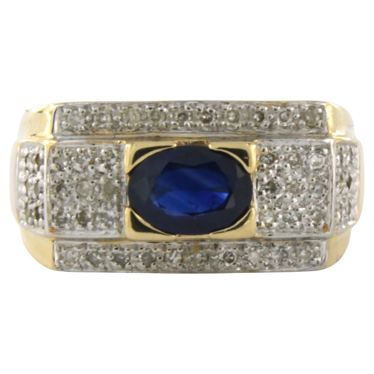 Ring with sapphire and single cut diamonds up to 0.25ct 18k bicolour gold