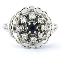 Ring with sapphire and single cut diamonds up to 0.25ct 18k gold