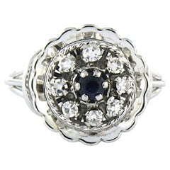 Ring with sapphire and single cut diamonds up to 0.25ct 18k gold