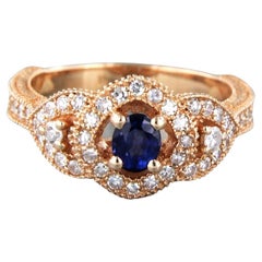 Ring with sapphire and single cut diamonds up to 0.48ct 14k pink gold