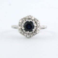 Ring with sapphire and single cut diamonds up to 0.50ct 18k gold 3.6 grams