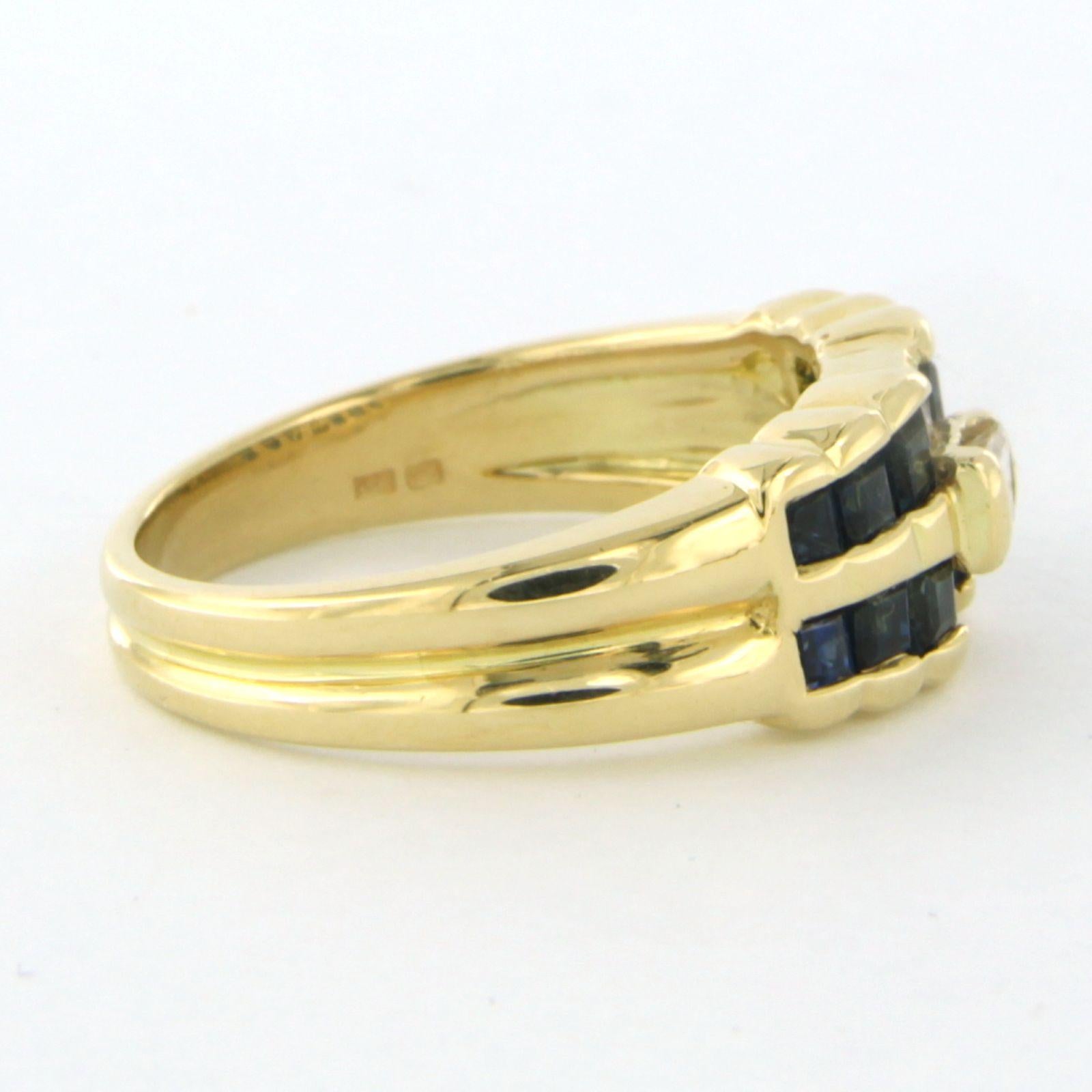 18k yellow gold ring set with sapphire and baguette cut diamond 0.30ct F/G VS/SI - ring size U.S. 7 - EU. 17.25(54)

the top of the ring is 7.9 mm wide and 4.4 mm high

Ring size US 7 - EU. 17.25(54), ring can be enlarged or reduced a few sizes at
