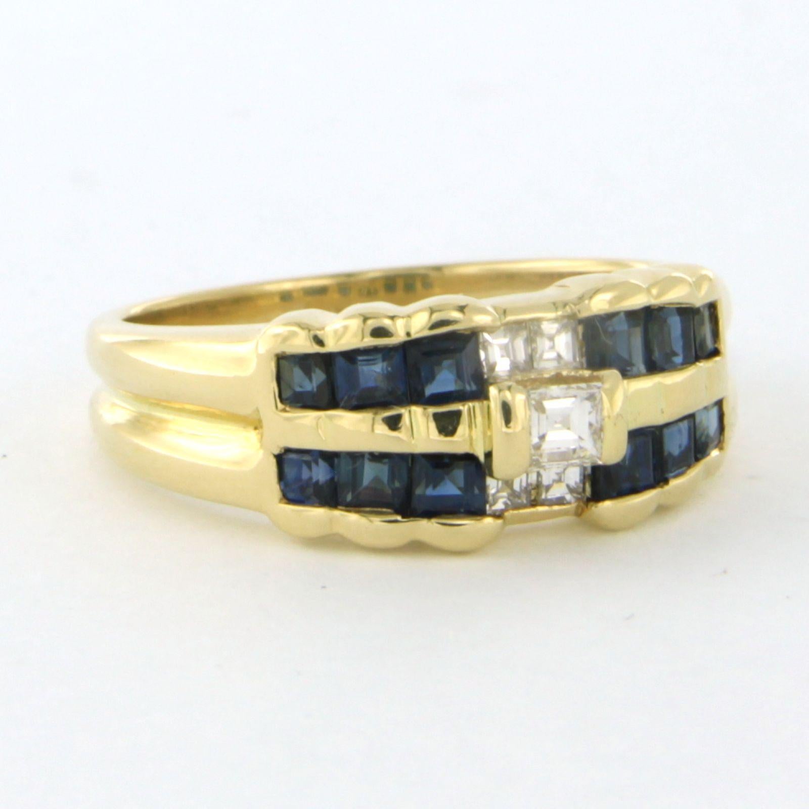 Women's Ring with sapphire and square cut diamonds up to 0.30ct 18k bicolour gold For Sale