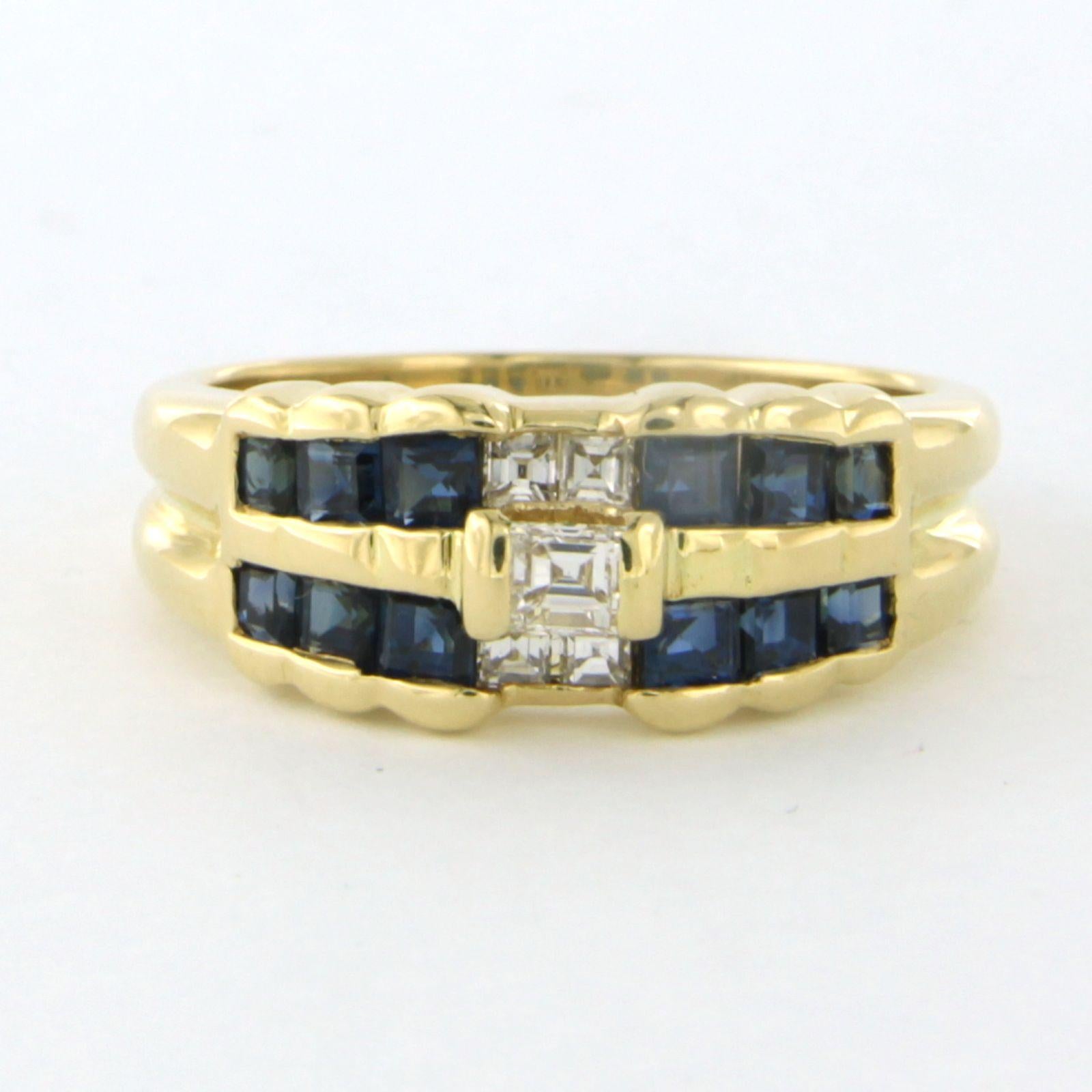 Ring with sapphire and square cut diamonds up to 0.30ct 18k bicolour gold For Sale 1